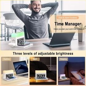 Digital LED Alarm Clock For Bedrooms Fast Wireless Charger Station For Phone Earphones Smartwatch Detachable Portable Colorful Big Night Light USB Cha