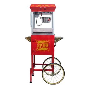 Popcorn Machine with Cart â€“ 6oz Popper with Stainless-steel Kettle, Heated Warming Deck, and Old Maids Drawer,Red