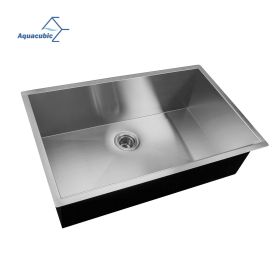 Aqucubic handmade 304 kitchen Sink Undermount Kitchen Sink with Basket Strainer (Thickness: 18 Gauge, Color: 33*21 inch)