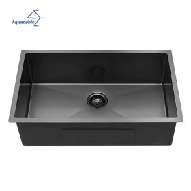 Aqucubic Large Gunmetal Black Handmade 304 Stainless Steel Undermount Kitchen Sink with Accessories (Thickness: 16 Gauge, Color: 3321A1BR10)