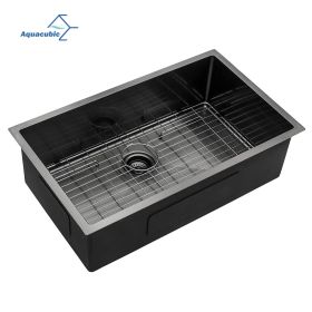 Aqucubic Large Gunmetal Black Handmade 304 Stainless Steel Undermount Kitchen Sink with Accessories (Thickness: 16 Gauge, Color: 3219A1BR10)