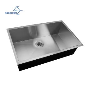 Aqucubic handmade 304 kitchen Sink Undermount Kitchen Sink with Basket Strainer (Thickness: 16 Gauge, Color: 30*19 inch)