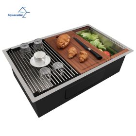 Factory Directly 30 inch or 32 inch  Multi-functional OEM Handmade SUS 304 Stainless Steel Undermount Kitchen Sink Workstation (Thickness: AW3219A1L, Straight corner: R10)