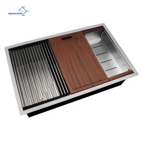 Factory Directly 30 inch or 32 inch  Multi-functional OEM Handmade SUS 304 Stainless Steel Undermount Kitchen Sink Workstation (Thickness: 18 Gauge, Straight corner: R0)