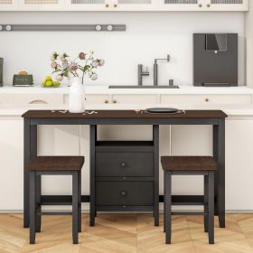 Farmhouse Rustic 3-piece Counter Height Wood Dining Table Set with Cabinet,2 Storage Drawers and 2 Stools for Small Places (Material: Solid Wood, Color: Cherry)